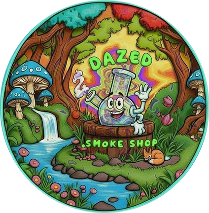 Vibrant fantasy forest with smoke shop theme